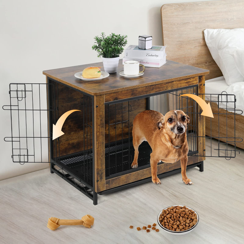 Tucker Murphy Pet Dog Crate Furniture Side End Table Mordern Kennel Wooden Heavy duty Dog Cage Dog House Indoor End Table Night Stand w removable Tray Double door 3mm dia Wire Reviews Wayfair